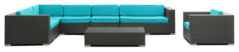 Modway Palm 7-Piece outdoor Patio Wicker Sectional Set, Espresso/Turquoise