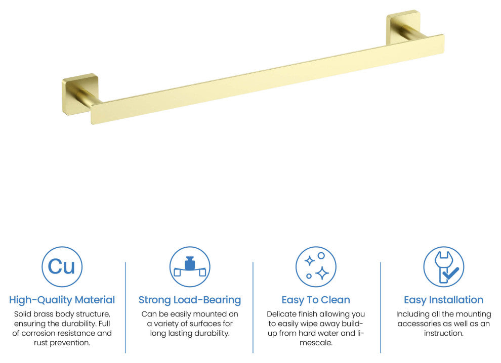 Blaze 18 inch Bathroom Towel Bar, Brushed Gold