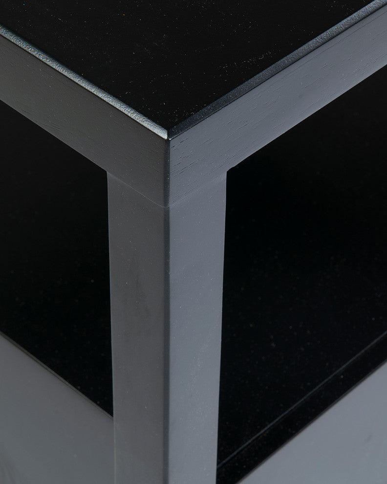 East at Main Westwood Brown Acacia Wood Square Accent Table, Black