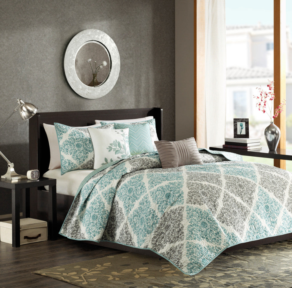 Madison Park Printed Quilted 6-Piece Coverlet Set, Full/Queen