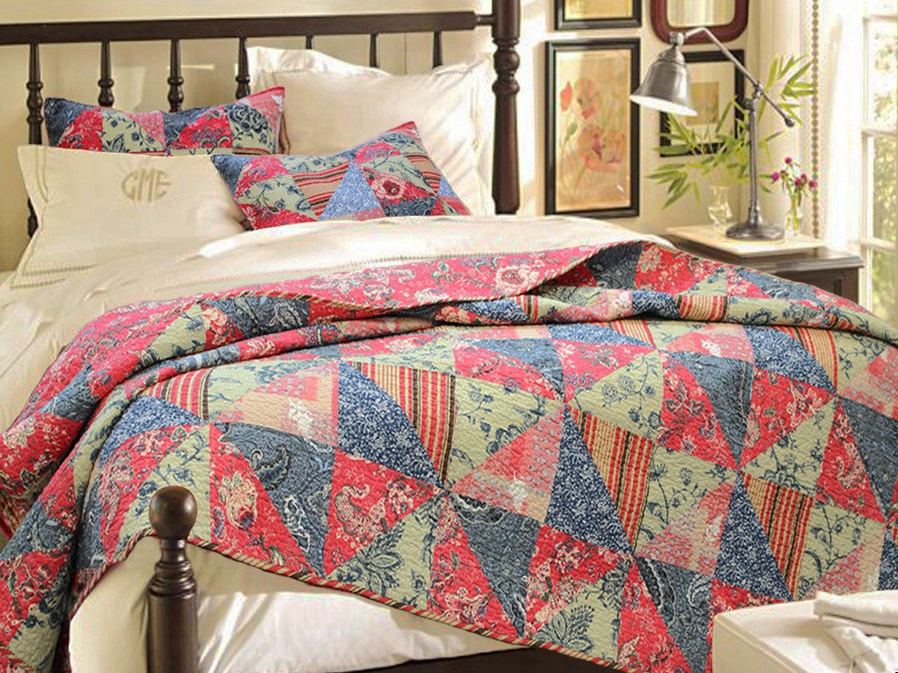 Jewel Real Patchwork 100%Cotton Twin-Size Quilt Set