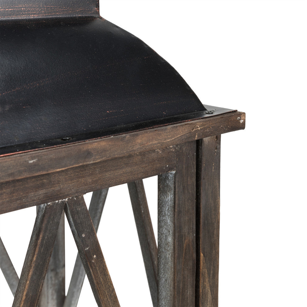 Farmhouse Wood Metal Lanterns Set of 2, Black