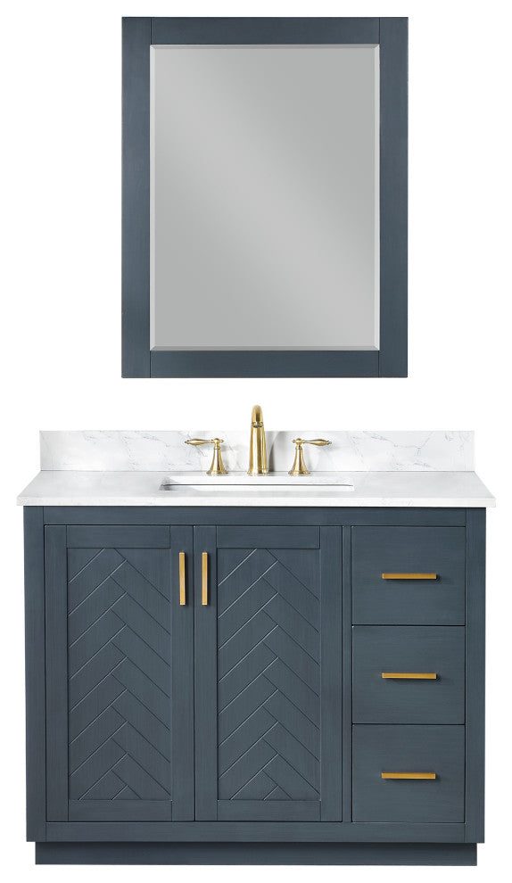 Gazsi Charcoal Blue Bathroom Vanity Set, 42", With Mirror