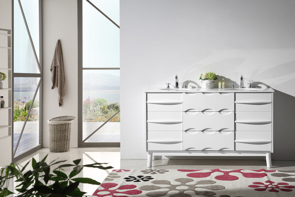 60" Solid Wood Sink Vanity With Artificial Stone-No Faucet