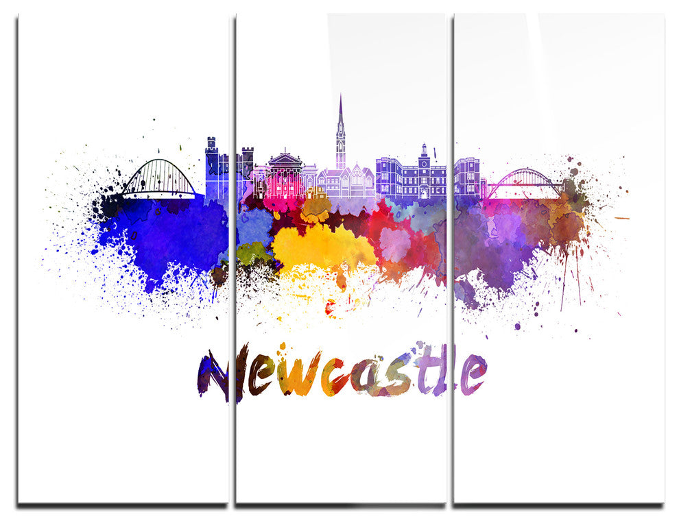 "Newcastle Skyline" Glossy Metal Wall Art, 3 Panels, 36"x28"