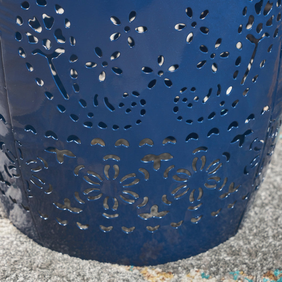 GDF Studio Apple Indoor 12" Lace Cut Iron Side Table, Dark Blue