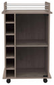Vegas Bar Cart with Glass Door, 6 Wine Cubbies, and 2 Inner Shelves, Light Grey