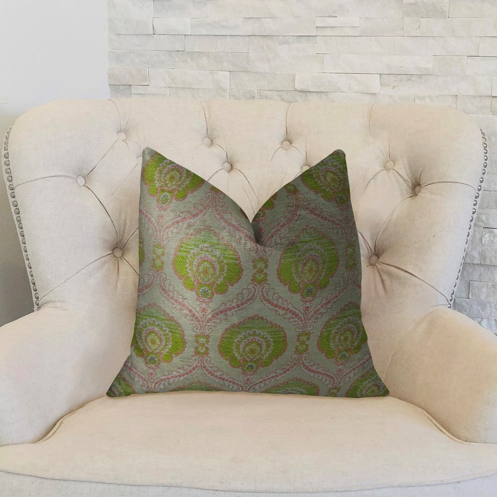 Tulip Garden Pink and Green Handmade Luxury Pillow, 12"x20"