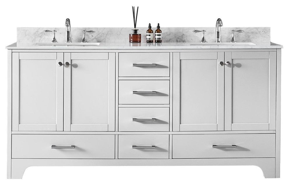 72" Double Sink Bathroom Vanity With Carrara Marble Top