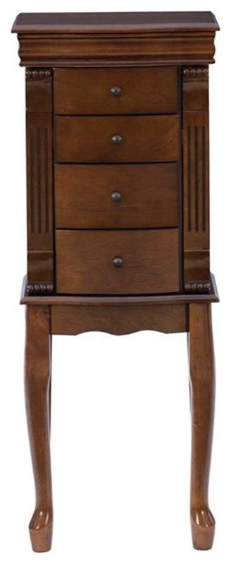 Linon Louis Philippe Wooden Jewelry Armoire 4 Drawers Flip Up Mirror in Walnut