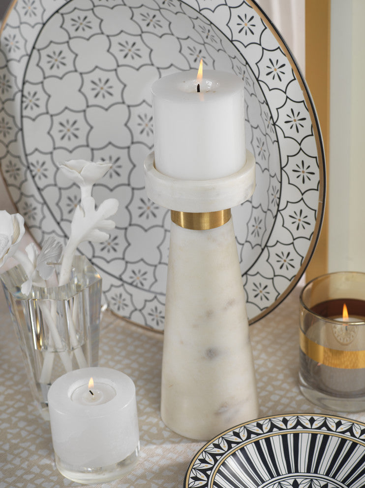 Mannara 10" Tall Marble Pillar Candle Holder