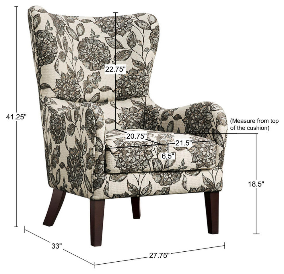 Madison Park Arianna Swoop Wing Chair, Floral