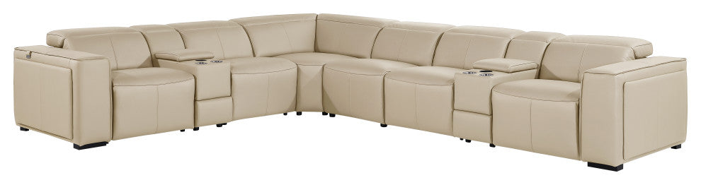 Niccolo Italian Leather 8-Piece L-Shaped Power Reclining Sectional, Beige
