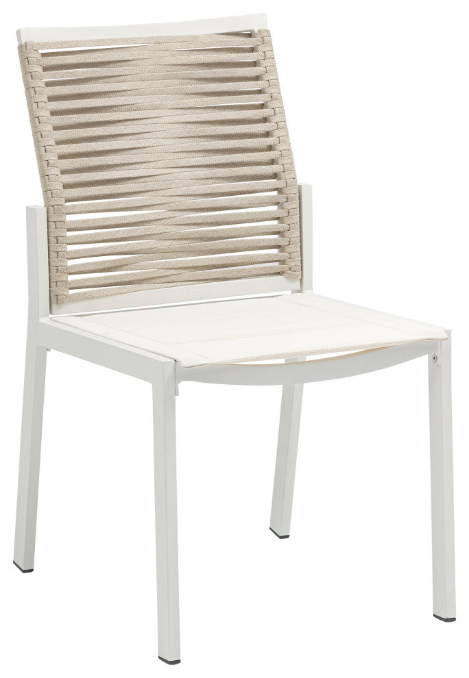 Maldives Rope Fabric Outdoor Patio Dining Arm Chair, Set of 2, Beige, Side Chair