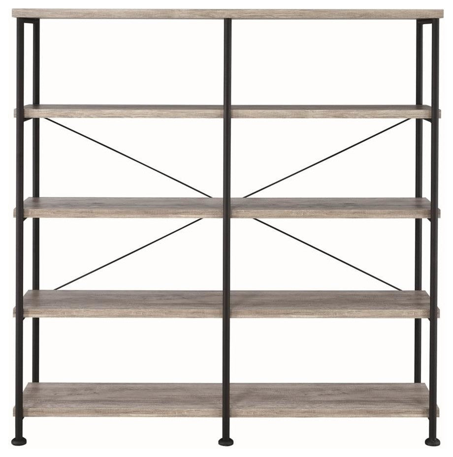 Analiese Industrial Four Tier Bookcase w/ gray Driftwood Finish and Black Frame