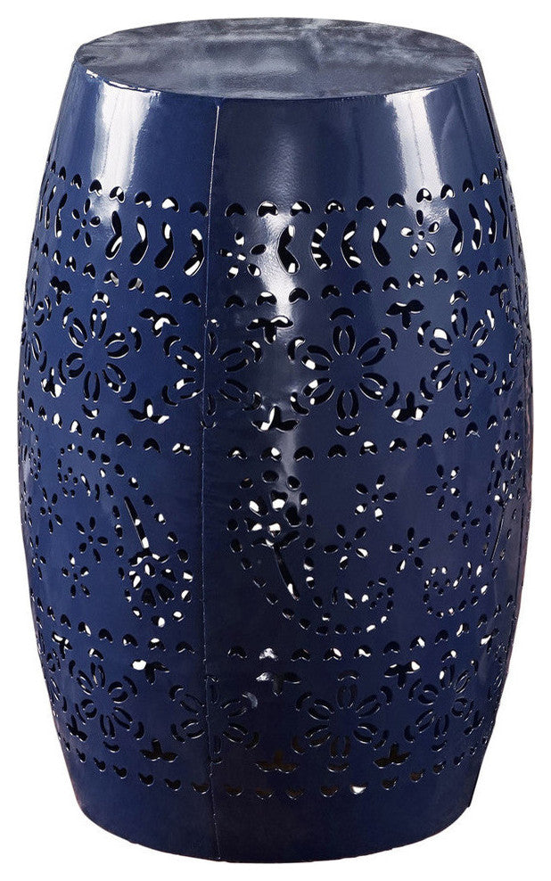GDF Studio Apple Indoor 12" Lace Cut Iron Side Table, Dark Blue