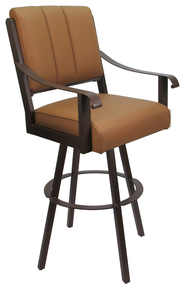 Leather Swivel Metal Bar Stool - Memphis on Warren Base, Brown Leather on Brown, 30"