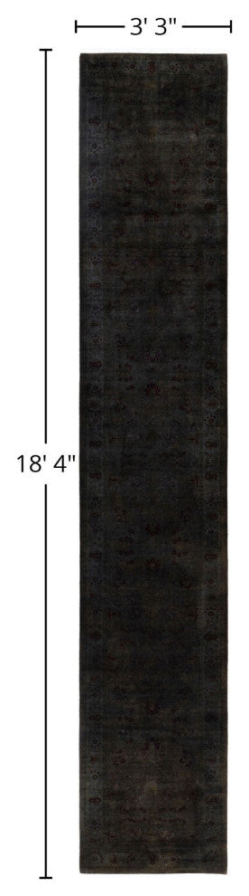 Overdyed One-of-a-Kind Hand-Knotted Area Rug Gray, 3' 3" x 18' 4"