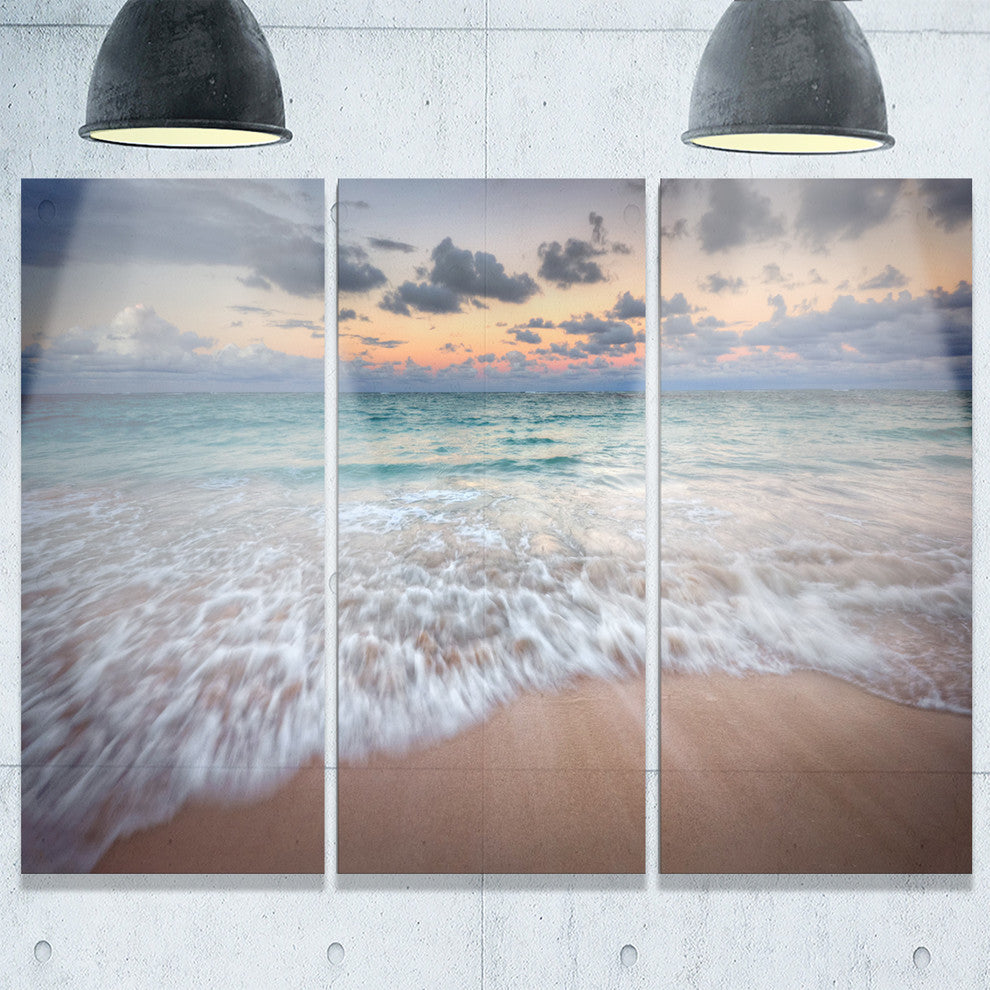 "Waves Crashing Serene Seashore" Metal Wall Art, 3 Panels, 36"x28"