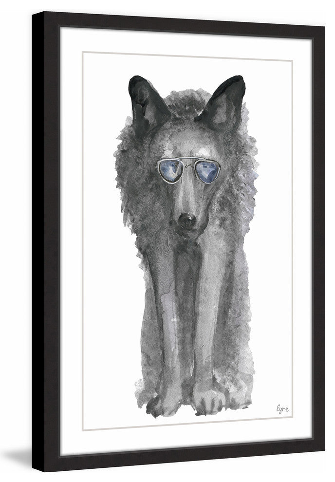 "Gray Wolf with Shades" Framed Painting Print, 16"x24"