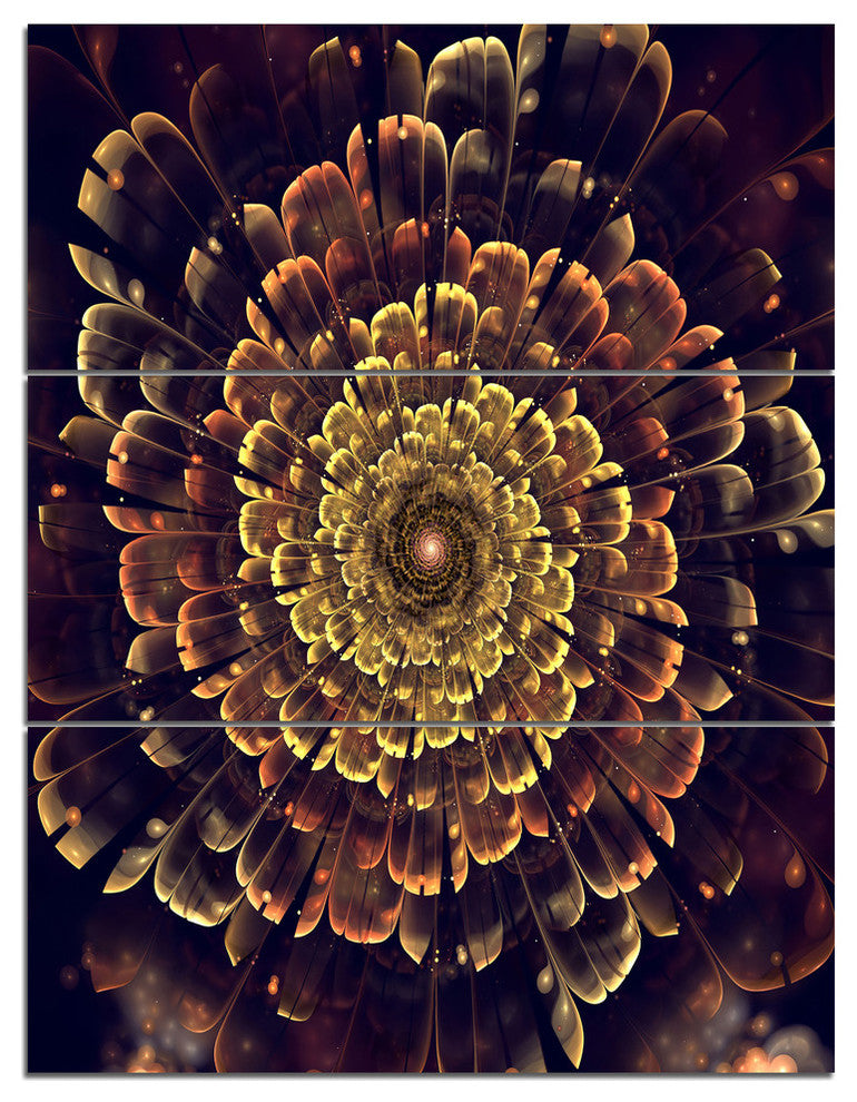 "Perfect Fractal Flower in Brown and Gold" Metal Wall Art, 3 Panels, 28"x36"