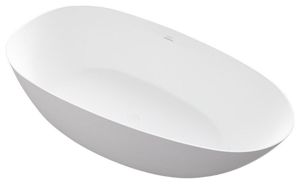 71in White Solid Surface Oval Freestanding Soaking Bathtub with Drain, 63in
