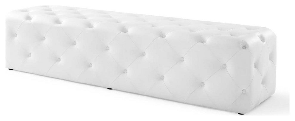 Anthem 72" Tufted Button Entryway Faux Leather Bench White