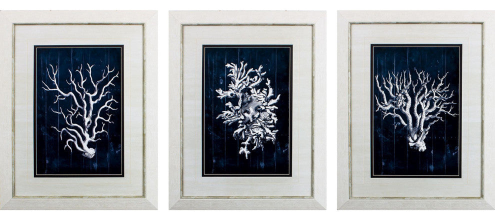 Wood Coral Blue Framed Art, 3-Piece Set