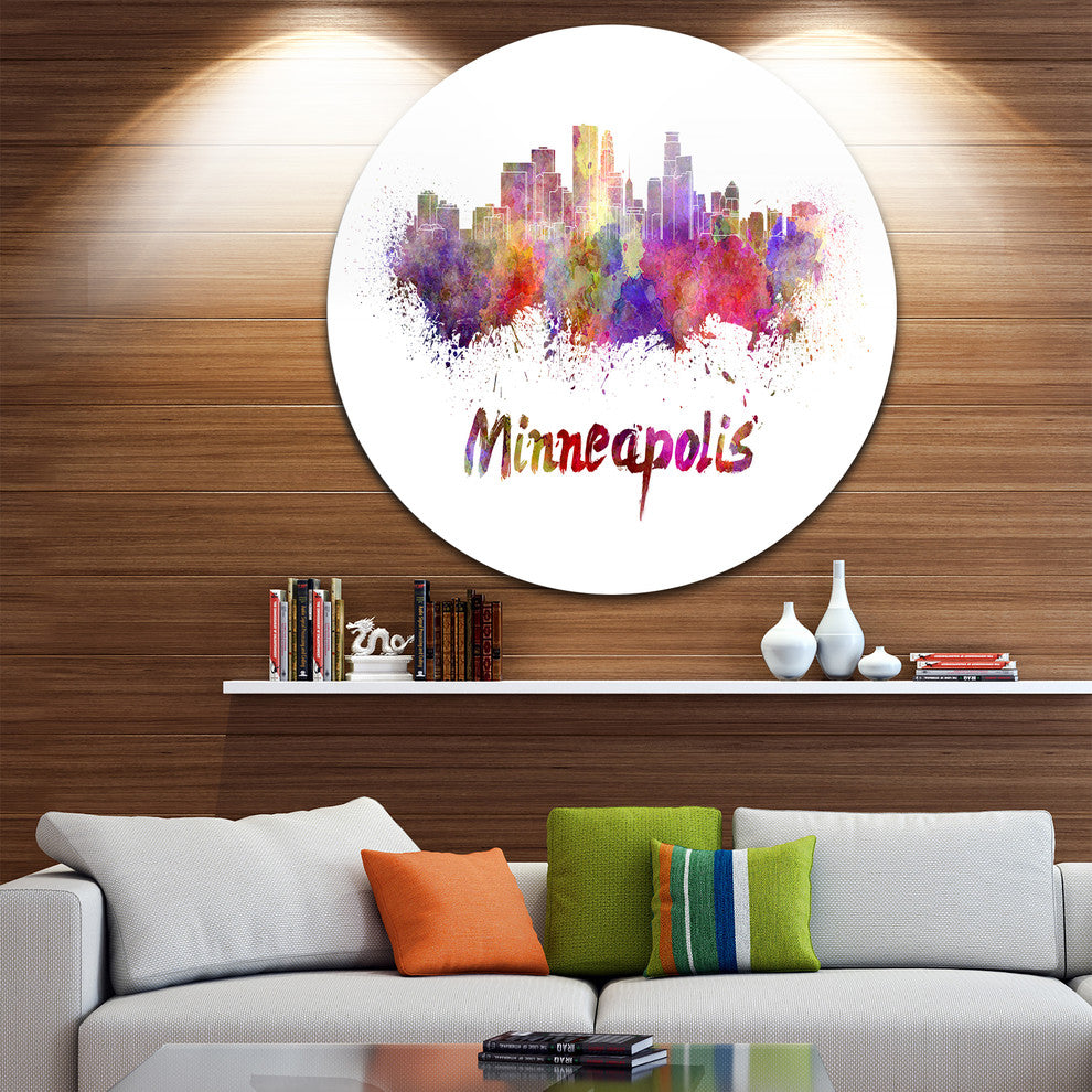 Minneapolis Skyline, Cityscape Round Metal Wall Art, 23"