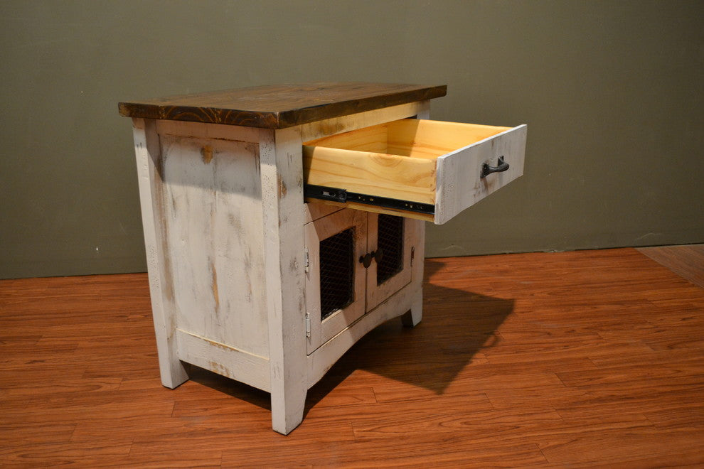 Bayshore Nightstand End Table With 1-Drawer and 2 Mesh-Doors