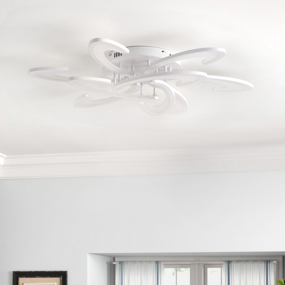 White 9-Light Petal Shaped LED Semi Flush Mount Ceiling Lighting
