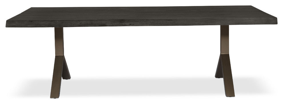 Brooks Dining Table, Y Base, 40"x79", Ebonized Top, Brass Base