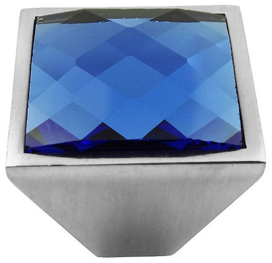 MultiFaceted Blue Aquamarine Brushed Nickel Square Frustum Knob