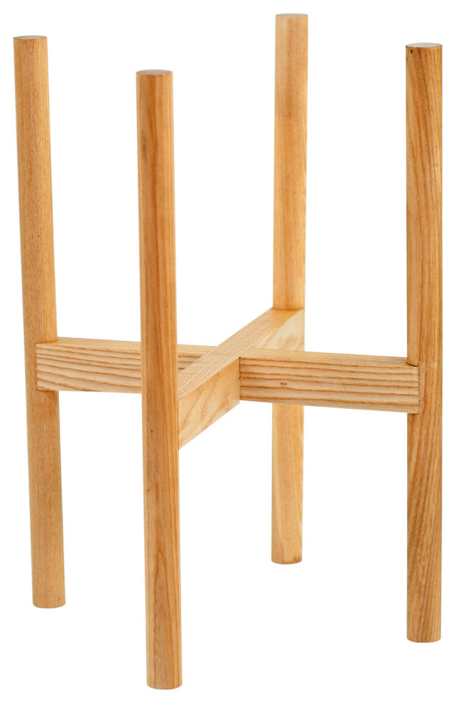 Mid Century Large Wood Plant Stand With Round Legs 10'' Natural Color