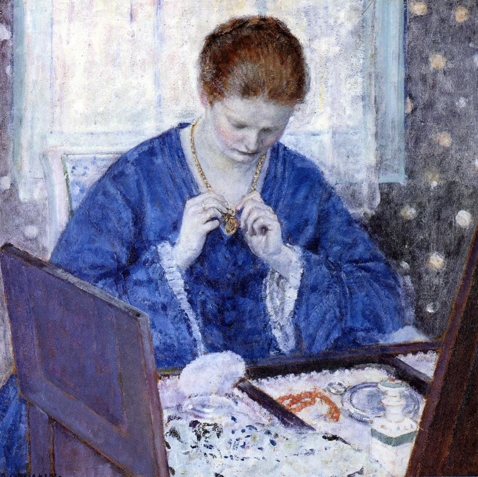 Frederick Carl Frieseke the Gold Locket 20"x20" Premium Canvas Print