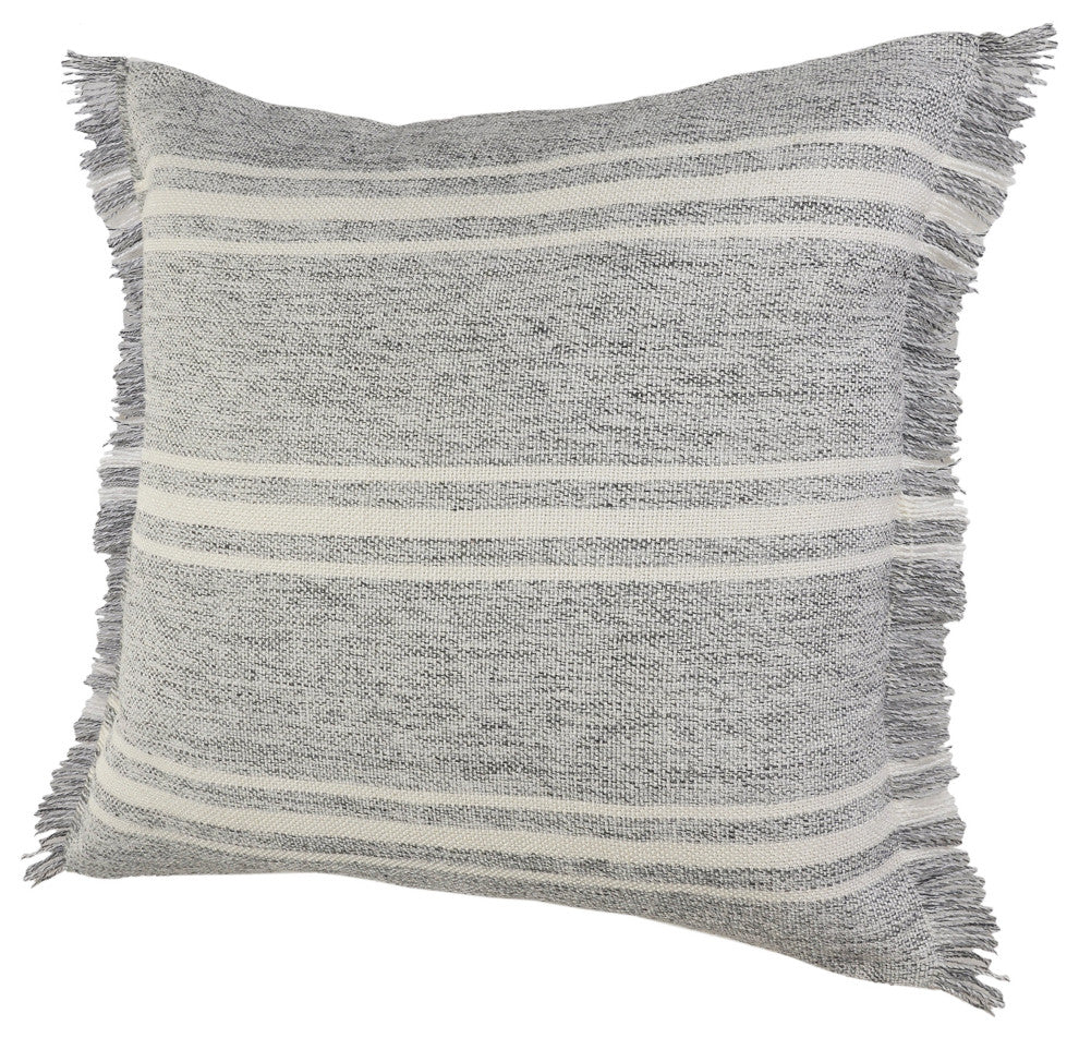 Farmhouse Triple Stripe Throw Pillow with Fringe