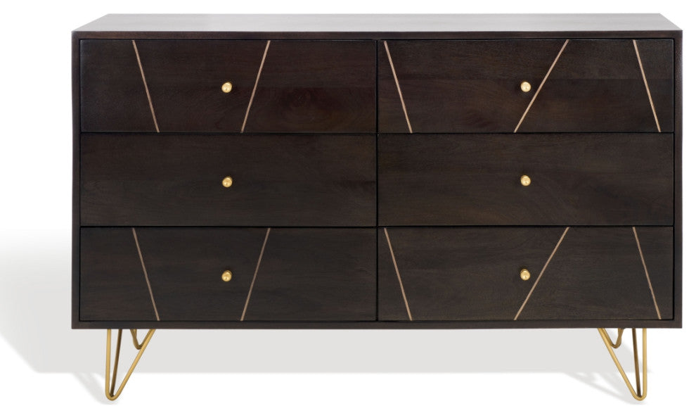 Safavieh Couture Marigold 6 Drawer Dresser, Black/Gold