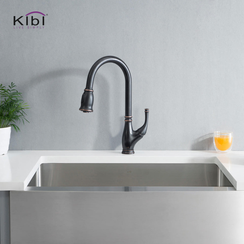 Summit Single Handle Pull Down Kitchen Faucet, Oil Rubbed Bronze, W/ Soap Dispen