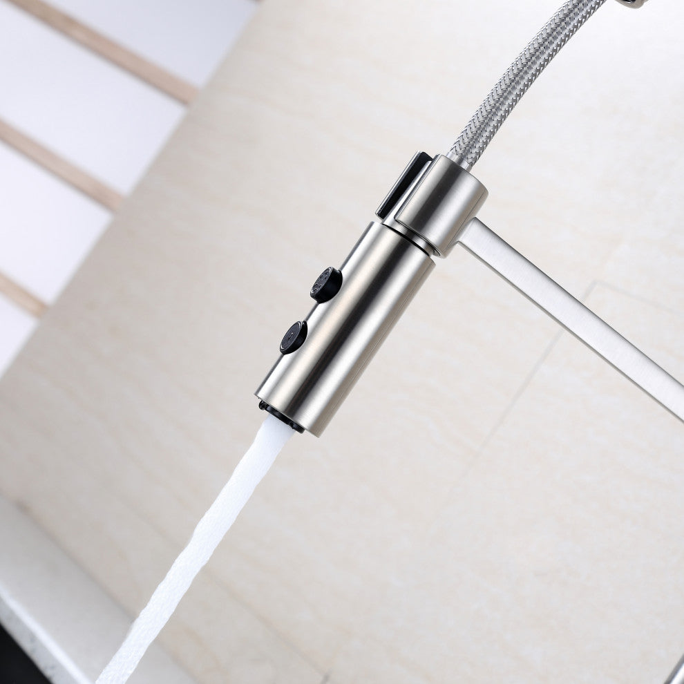 Luxier KTS22-T Single-Handle Pull-Down Sprayer Kitchen Faucet, Brushed Nickel
