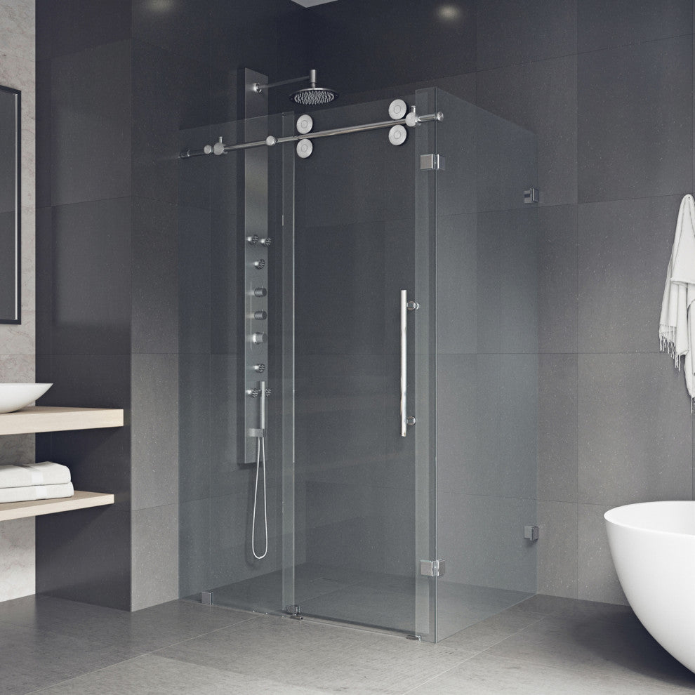 VIGO Winslow 35"D x 58"W x 74"H Frameless Sliding Shower Enclosure, Chrome
