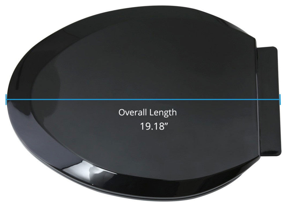 Black Elongated Toilet Seat with Non Slip Oval Seat Bumpers and Adjustable Hinge