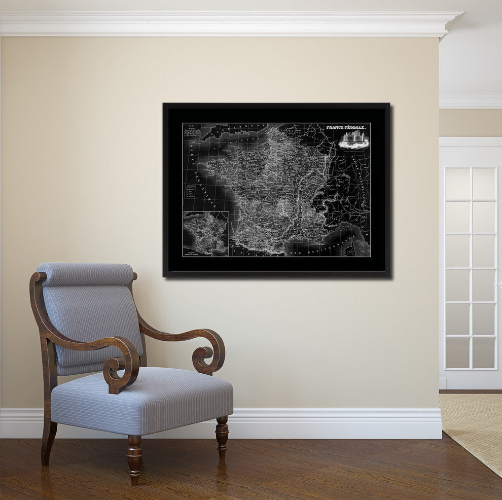 Mideavel France Crusades Vintage Monochrome Map Canvas, 28"x37"