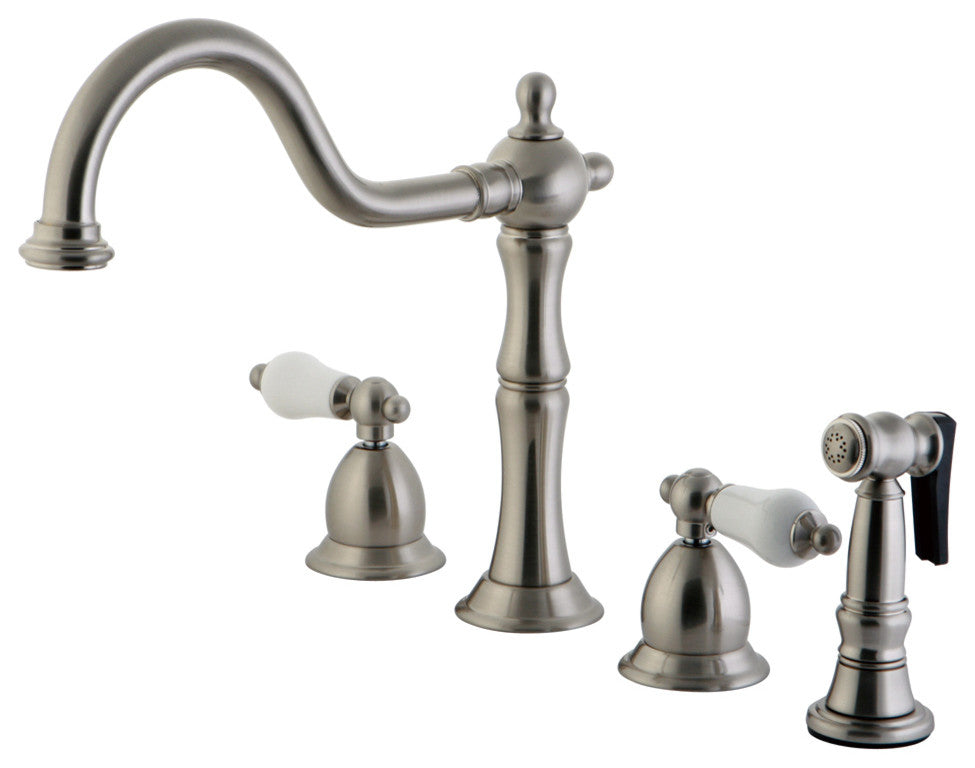 Satin Nickel Double Handle Kitchen Faucet with Brass Side Sprayer KS1758PLBS