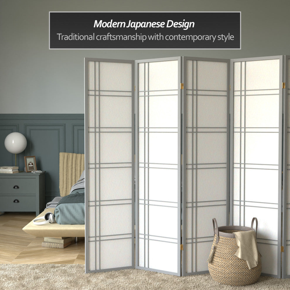 6' Tall Double Cross Shoji Screen, Special Edition, Gray, 5 Panels