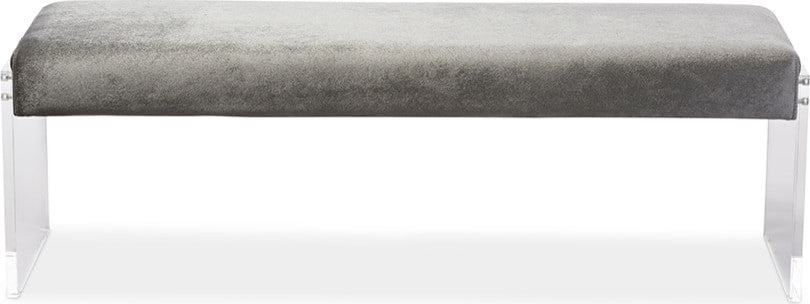 Hildon Beige Microsuede Fabric Upholstered Lux Bench With Paneled Acrylic Legs
