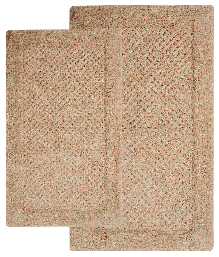 Bath Rug Cotton, 2 Piece Set, 34"x21" and 36"x24", Beige, GSF 180, Waffle