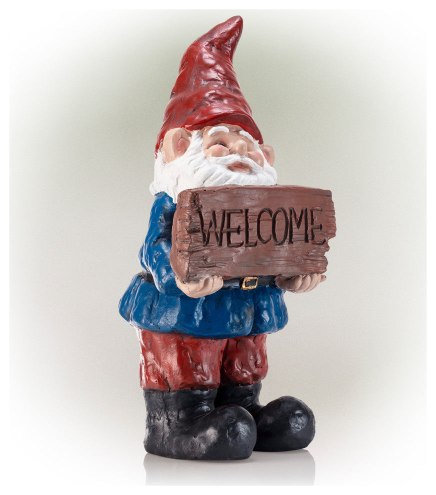 Alpine Welcome Sign Gnome Statue with Timer, 22"