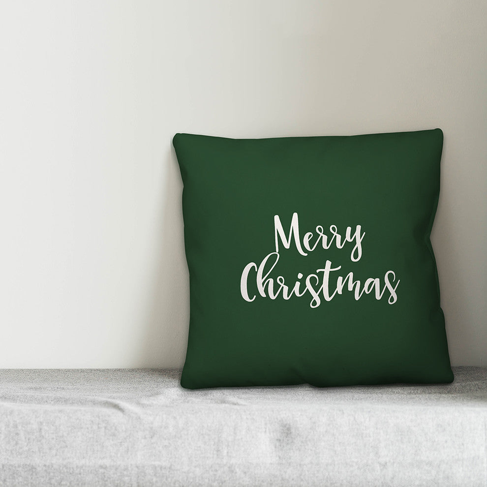 Merry Christmas, Dark Green 18x18 Throw Pillow