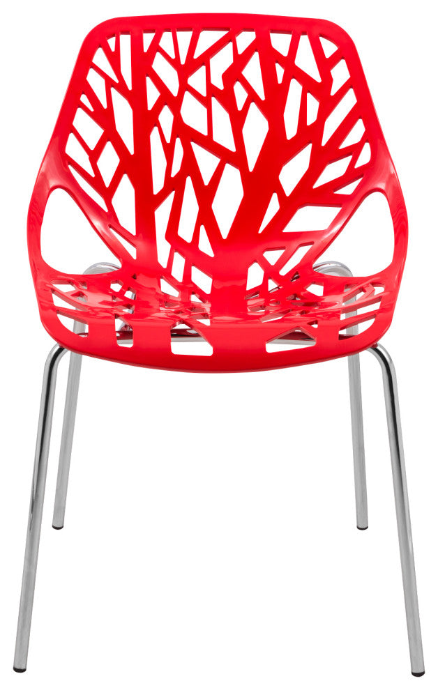 Leisuremod Asbury Plastic Stackable Dining Chair With Chromed Legs, Set of 2, Red