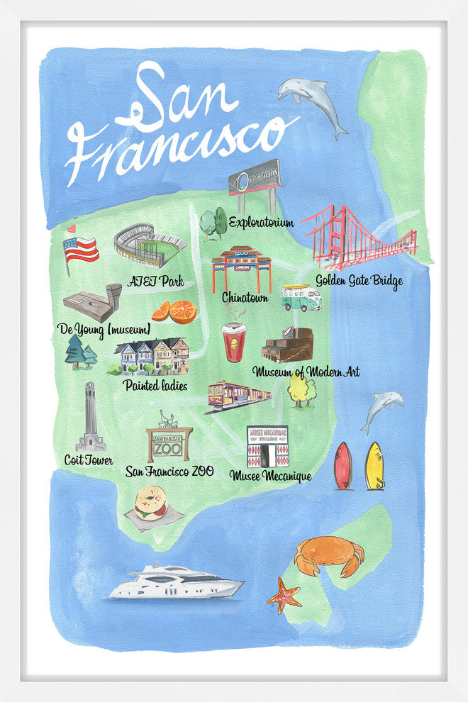 "San Francisco Site Map" Framed Painting Print, 16x24